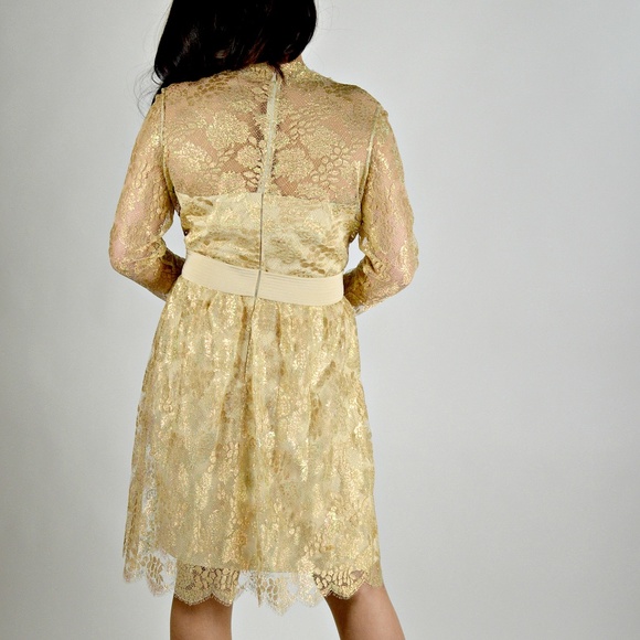 Lian Carlo Gold Lace Short Party Dress - Picture 6 of 7